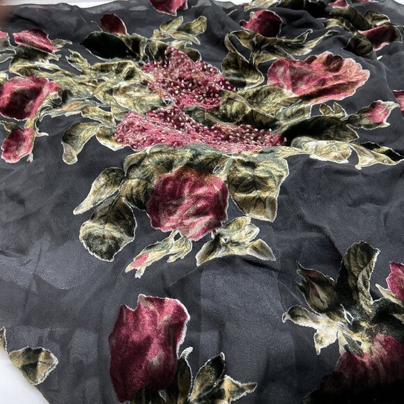 ROSE Victorian-style Beaded Square Floral Shawl SO NICE! - Picture 10 of 11